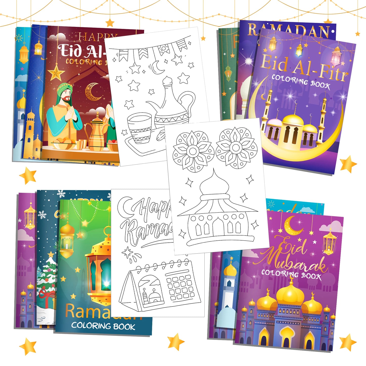 16 قطعة من كتاب تلوين صغير لحفلات رمضان وعيد مبارك لمستلزمات الحفلات الإسلامية
