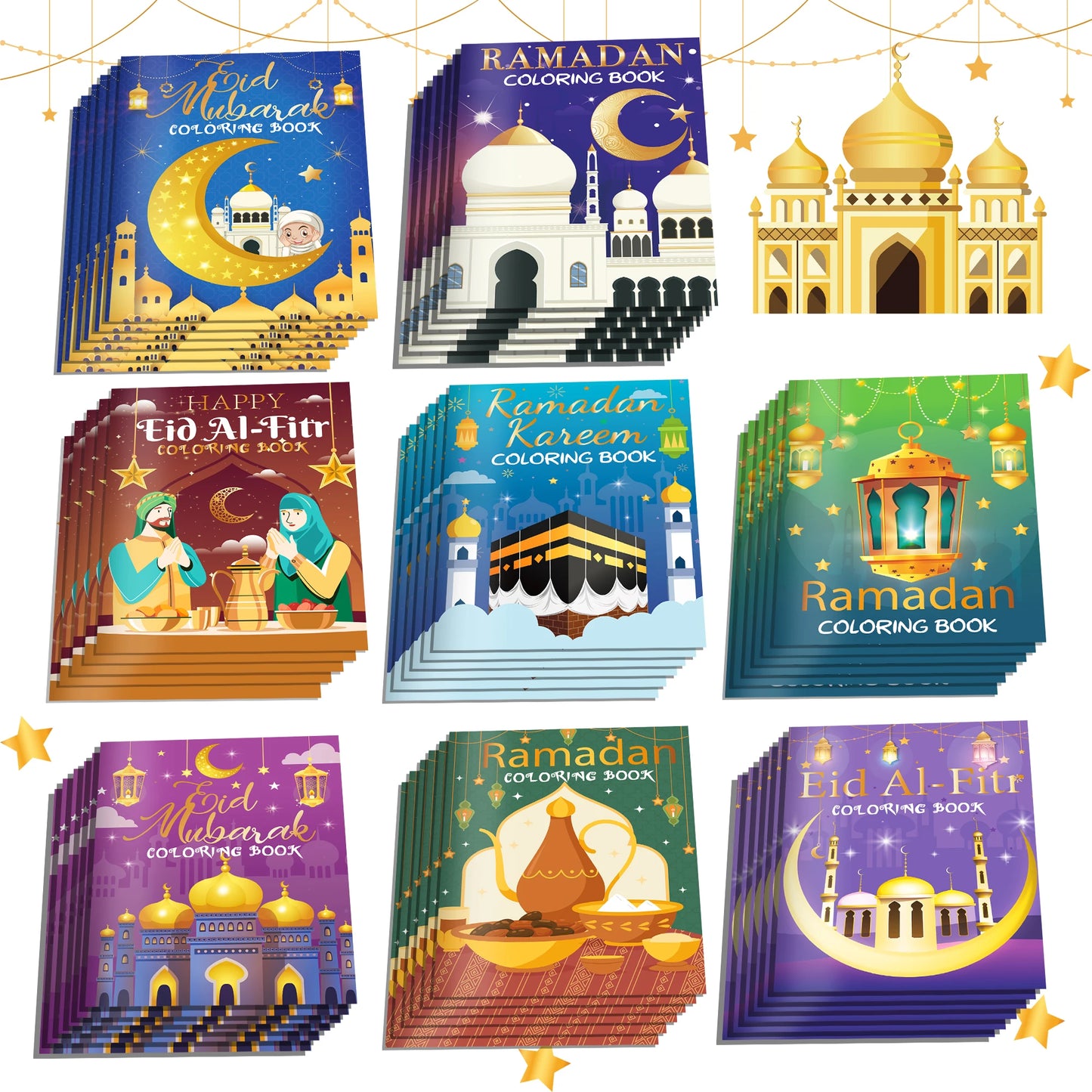 16 قطعة من كتاب تلوين صغير لحفلات رمضان وعيد مبارك لمستلزمات الحفلات الإسلامية